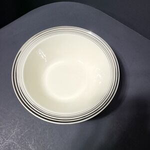 Vintage Taylor Smith Taylor Cream Serving Bowl Platinum Silver Striped Rim 8.75"